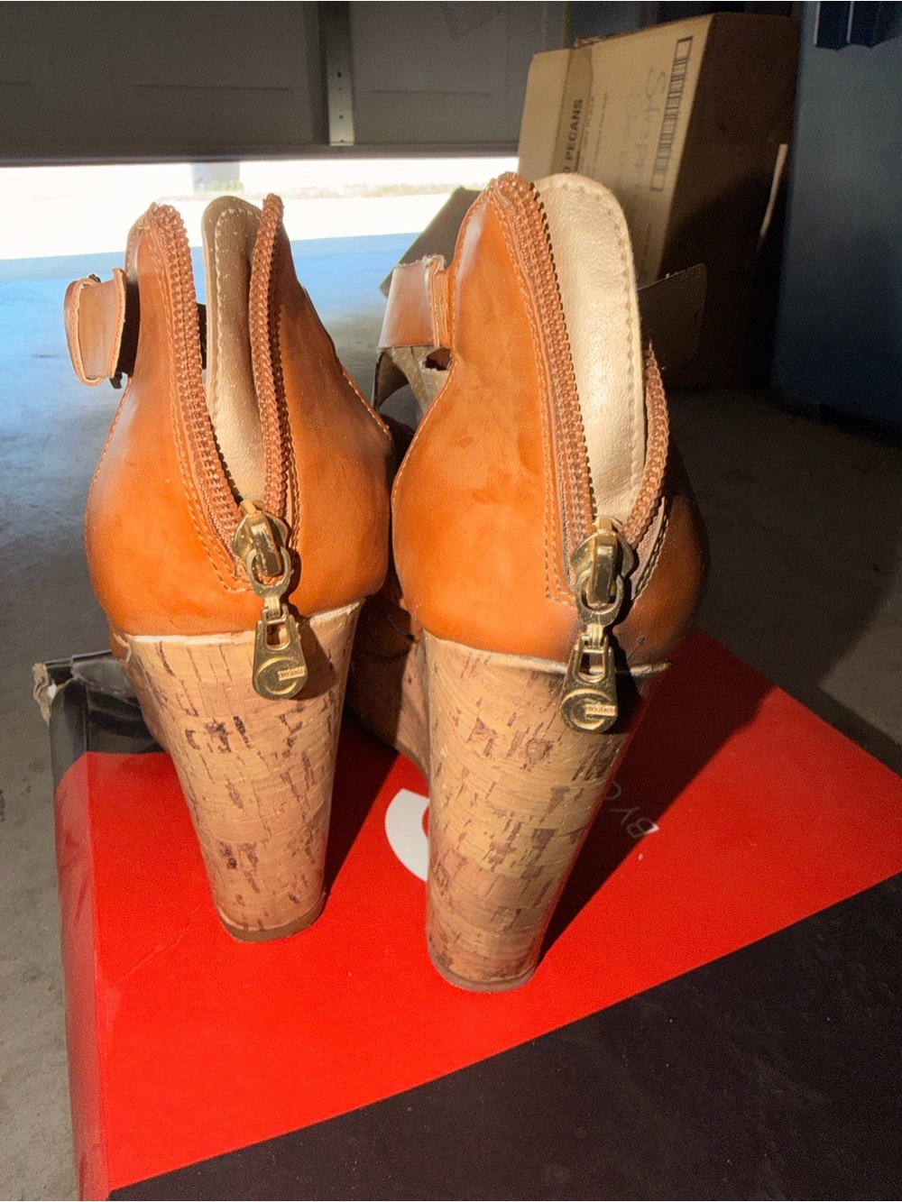 GUESS Tan Cork Wedge Strappy Sandals - Picture 3 of 5